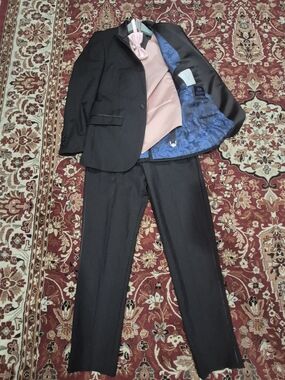 Brayan Michaels Classic Black Men’s Suit with Blue Lining and Pink Vest